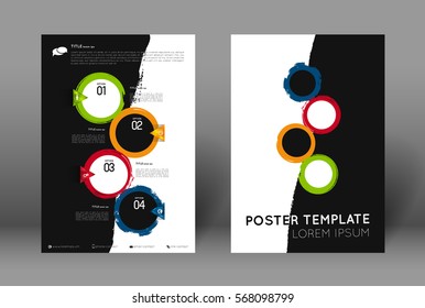 Abstract poster design template with colorful grunge stroked circles. Flyer background