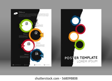 Abstract Poster Design Template With Colorful Grunge Stroked Circles. Flyer Background