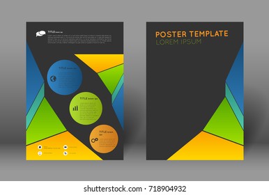 Abstract poster design template with colorful  circles and triangles. Flyer background