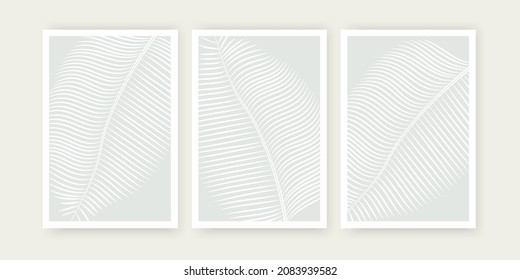 Abstract poster design in three pieces, vector.Minimalist leaf illustration design, vector. Art design, artwork. Leaves silhouette illustration. Minimalist poster design, minimalism. Wall art, artwork