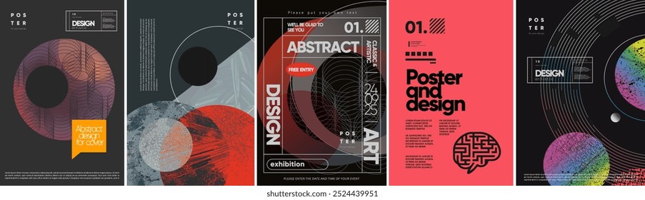 Resumo, cartaz e design. Ilustração abstrata vetorial de formas geométricas arredondadas, cérebro, inteligência, arte, espaço, linhas para capa, folheto, fundo ou folheto