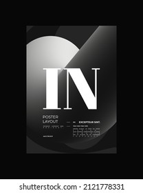 Abstract Poster Design. Vertical A4 format. Strict and discreet brochure. Type and 3D shapes.
