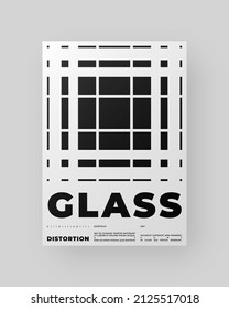 Abstract Poster Design. Vertical A4 format. Modernism brochure. Refraction and Distortion Glass Effect. Minimal illustration brutalism inspired.