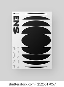 Abstract Poster Design. Vertical A4 format. Modernism brochure. Refraction and Distortion Glass Effect. Minimal illustration brutalism inspired.