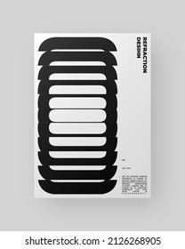 Abstract Poster Design. Vertical A4 format. Modernism brochure. Refraction and Distortion Glass Effect. Minimal illustration brutalism inspired.