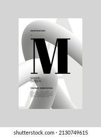 Abstract Poster Design. Vertical A4 format. Strict and discreet brochure. Type and 3D shapes.