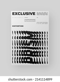 Abstract Poster Design. Vertical A4 format. Modernism brochure. Refraction and Distortion Glass Effect. Minimal illustration brutalism inspired.