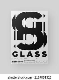 Abstract Poster Design. Vertical A4 format. Modernism brochure. Refraction and Distortion Glass Effect. Minimal illustration brutalism inspired.