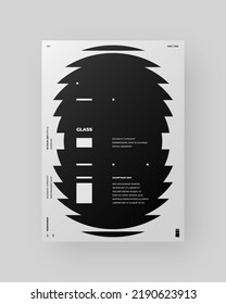 Abstract Poster Design. Vertical A4 format. Modernism brochure. Refraction and Distortion Glass Effect. Minimal illustration brutalism inspired.