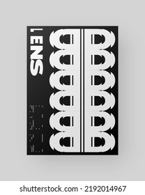 Abstract Poster Design. Vertical A4 format. Modernism brochure. Refraction and Distortion Glass Effect. Minimal illustration brutalism inspired.