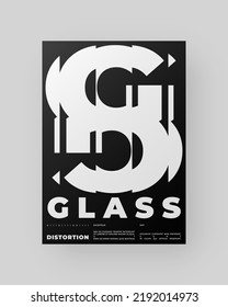 Abstract Poster Design. Vertical A4 format. Modernism brochure. Refraction and Distortion Glass Effect. Minimal illustration brutalism inspired.