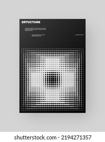 Abstract Poster Design. Vertical A4 format. Modernism brochure. Refraction and Distortion Glass Effect. Minimal illustration brutalism inspired.