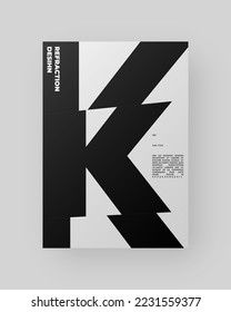 Abstract Poster Design. Vertical A4 format. Modernism brochure. Refraction and Distortion Glass Effect. Chopped, cut, glitch, broken letter composition.