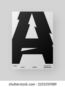 Resumen Diseño de afiches. Formato vertical A4. Folleto sobre el modernismo. Efecto Refracción y Distorsión del Vaso. Cortada, cortada, deslizada, composición de letras rotas.