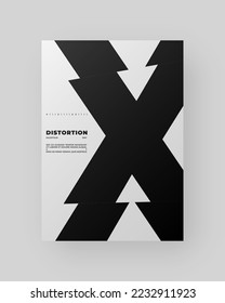 Resumen Diseño de afiches. Formato vertical A4. Folleto sobre el modernismo. Efecto Refracción y Distorsión del Vaso. Cortada, cortada, deslizada, composición de letras rotas.