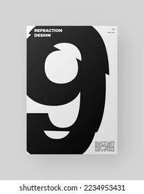 Abstract Poster Design. Vertical A4 format. Modernism brochure. Refraction and Distortion Glass Effect. Chopped, cut, glitch, broken letter composition.