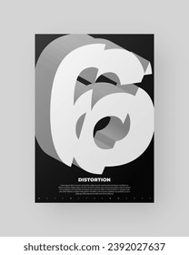Diseño de afiches abstractos. Formato vertical A4. Refracción y letra 3d distorsionada. Composición de tipo rota, cortada, con fallos y rotos.