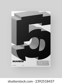 Abstract poster design. Vertical A4 format. Refraction and distorted 3d letter. Chopped, cut, glitch, broken type composition.