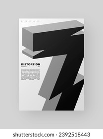 Diseño de afiches abstractos. Formato vertical A4. Refracción y letra 3d distorsionada. Composición de tipo rota, cortada, con fallos y rotos.