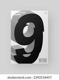 Diseño de afiches abstractos. Formato vertical A4. Refracción y letra 3d distorsionada. Composición de tipo rota, cortada, con fallos y rotos.
