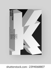 Abstract poster design. Vertical A4 format. Refraction and distorted 3d letter. Chopped, cut, glitch, broken type composition.