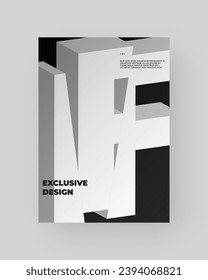 Diseño de afiches abstractos. Formato vertical A4. Refracción y letra 3d distorsionada. Composición de tipo rota, cortada, con fallos y rotos.