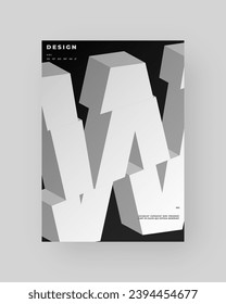 Abstract poster design. Vertical A4 format. Refraction and distorted 3d letter. Chopped, cut, glitch, broken type composition.