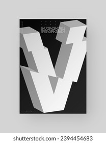 Diseño de afiches abstractos. Formato vertical A4. Refracción y letra 3d distorsionada. Composición de tipo rota, cortada, con fallos y rotos.
