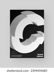 Abstract poster design. Vertical A4 format. Refraction and distorted 3d letter. Chopped, cut, glitch, broken type composition.