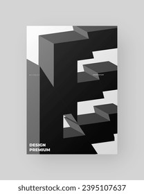 Abstract poster design. Vertical A4 format. Refraction and distorted 3d letter. Chopped, cut, glitch, broken type composition.