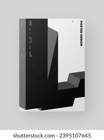 Abstract poster design. Vertical A4 format. Refraction and distorted 3d letter. Chopped, cut, glitch, broken type composition.
