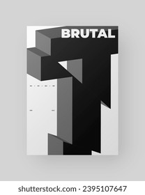 Abstract poster design. Vertical A4 format. Refraction and distorted 3d letter. Chopped, cut, glitch, broken type composition.