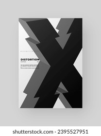 Abstract poster design. Vertical A4 format. Refraction and distorted 3d letter. Chopped, cut, glitch, broken type composition.