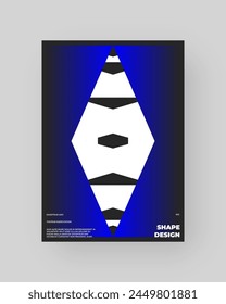 Abstract poster design. Vertical A4 format. Blue, black, white composition. Geometry minimal neon illustration.