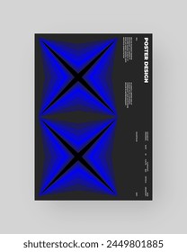 Abstractas diseño de póster. Vertical formato A4. Composición azul, negra y blanca. Ilustración mínima de neón de la geometría.