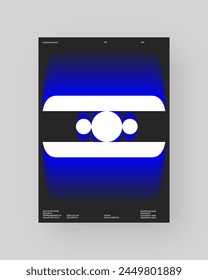 Abstract poster design. Vertical A4 format. Blue, black, white composition. Geometry minimal neon illustration.