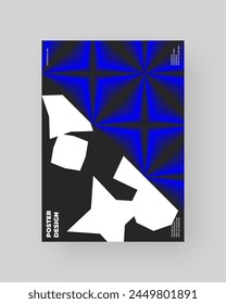Abstract poster design. Vertical A4 format. Blue, black, white composition. Geometry minimal neon illustration.