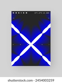 Abstraktes Posterdesign. Vertikales A4-Format. Blaue, schwarze, weiße Komposition. Geometrie minimale Neon-Illustration.