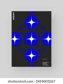 Abstraktes Posterdesign. Vertikales A4-Format. Blaue, schwarze, weiße Komposition. Geometrie minimale Neon-Illustration.