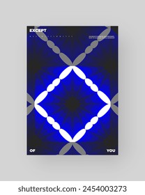Abstract poster design. Vertical A4 format. Blue, black, white composition. Geometry minimal neon illustration.