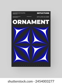 Abstract poster design. Vertical A4 format. Blue, black, white composition. Geometry minimal neon illustration.