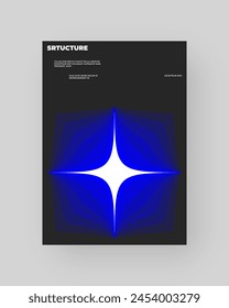 Abstractas diseño de póster. Vertical formato A4. Composición azul, negra y blanca. Ilustración mínima de neón de la geometría.