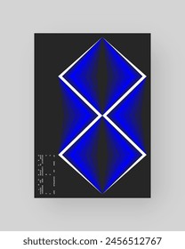 Abstract poster design. Vertical A4 format. Blue, black, white composition. Geometry minimal neon illustration.