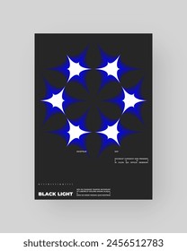 Abstractas diseño de póster. Vertical formato A4. Composición azul, negra y blanca. Ilustración mínima de neón de la geometría.