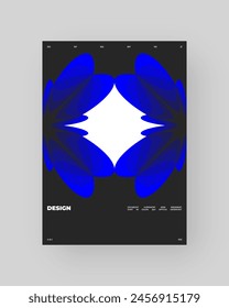 Abstraktes Posterdesign. Vertikales A4-Format. Blaue, schwarze, weiße Komposition. Geometrie minimale Neon-Illustration.