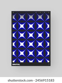 Abstractas diseño de póster. Vertical formato A4. Composición azul, negra y blanca. Ilustración mínima de neón de la geometría.