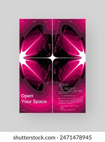Abstract poster design. Vertical A4 format. Magenta, white, black composition. Geometry minimal neon illustration.