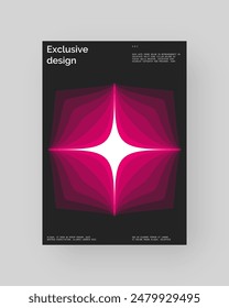 Abstract poster design. Vertical format wall art, interior mockup. Magenta, white, black composition. Geometric neon illustration with space and y2k style elements.