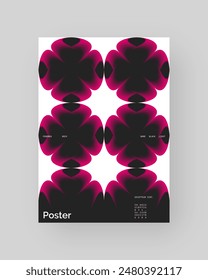 Abstract poster design. Vertical format wall art, interior mockup. Magenta, white, black composition. Geometric neon illustration with space and y2k style elements.