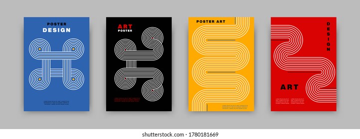 Abstract poster design. Vintage modernism cover set swiss memphis style. Vector geometric art illustration.